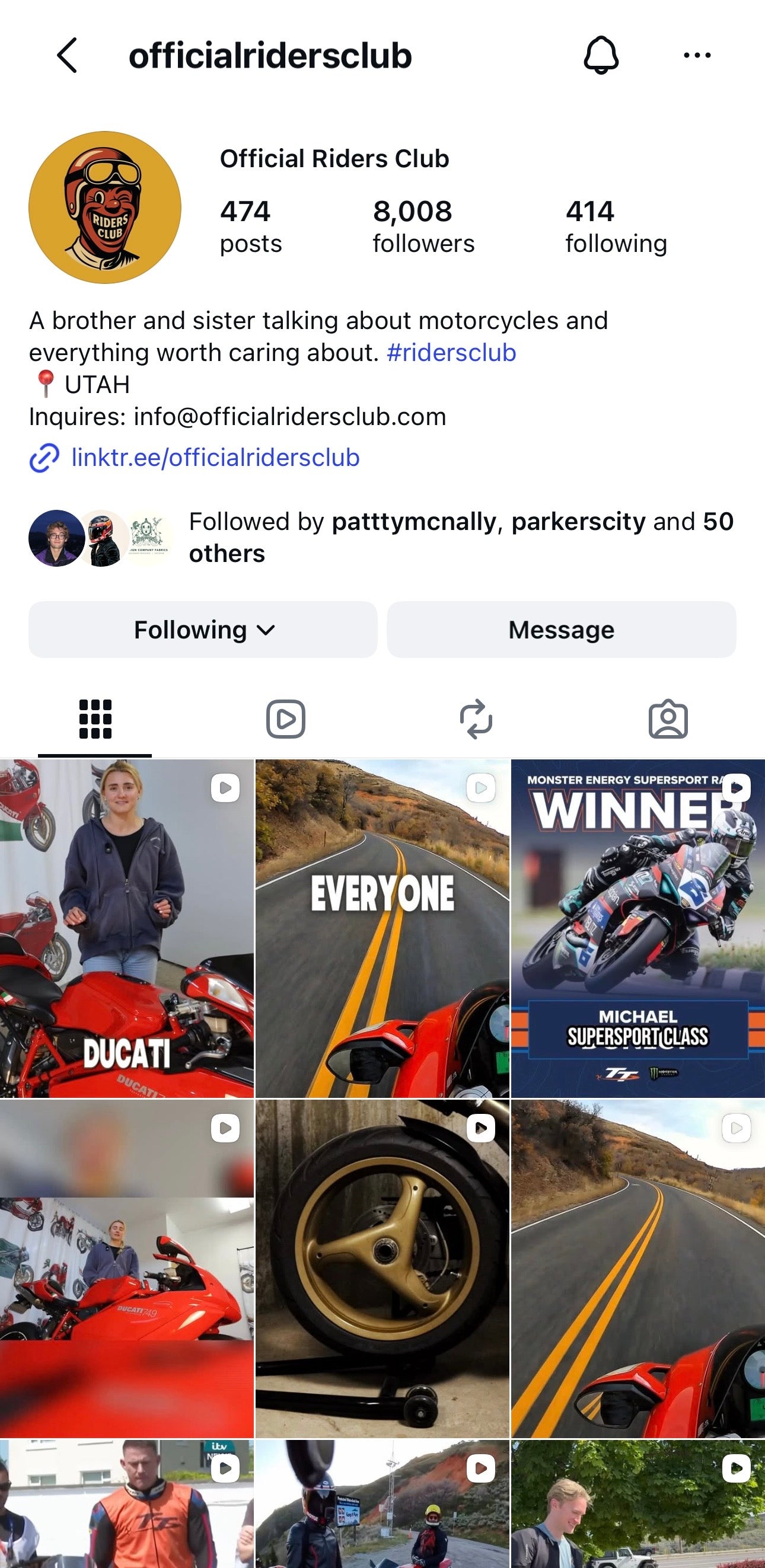 Official Riders Club Instagram profile preview