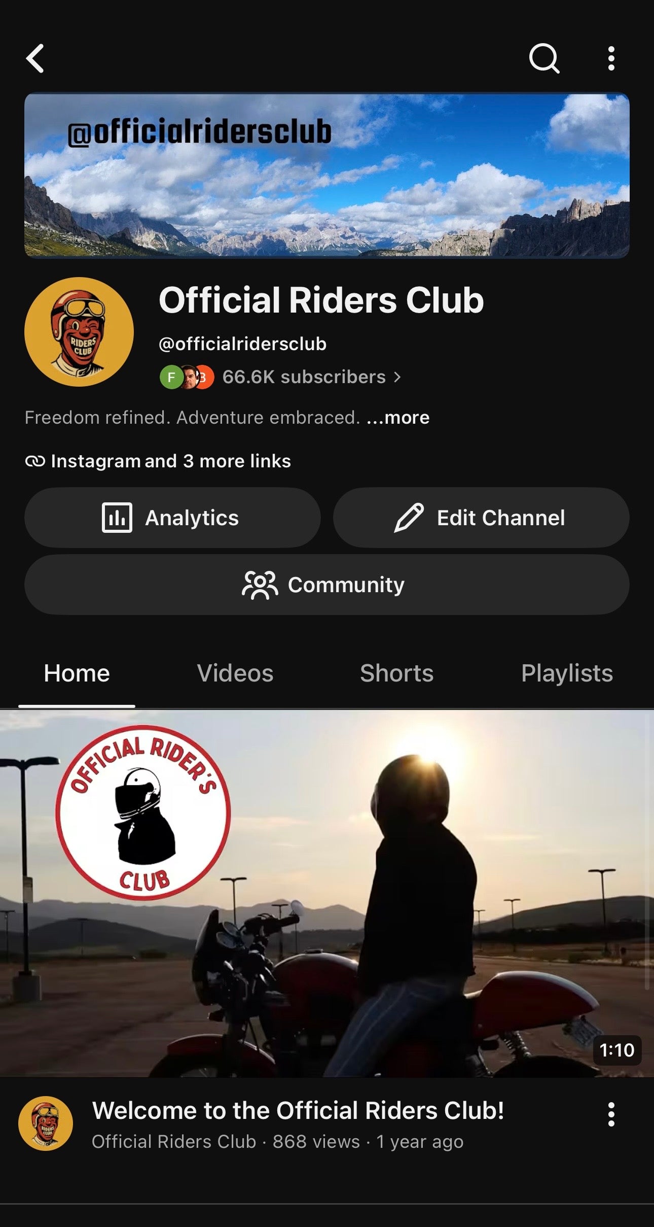 Official Riders Club YouTube profile preview